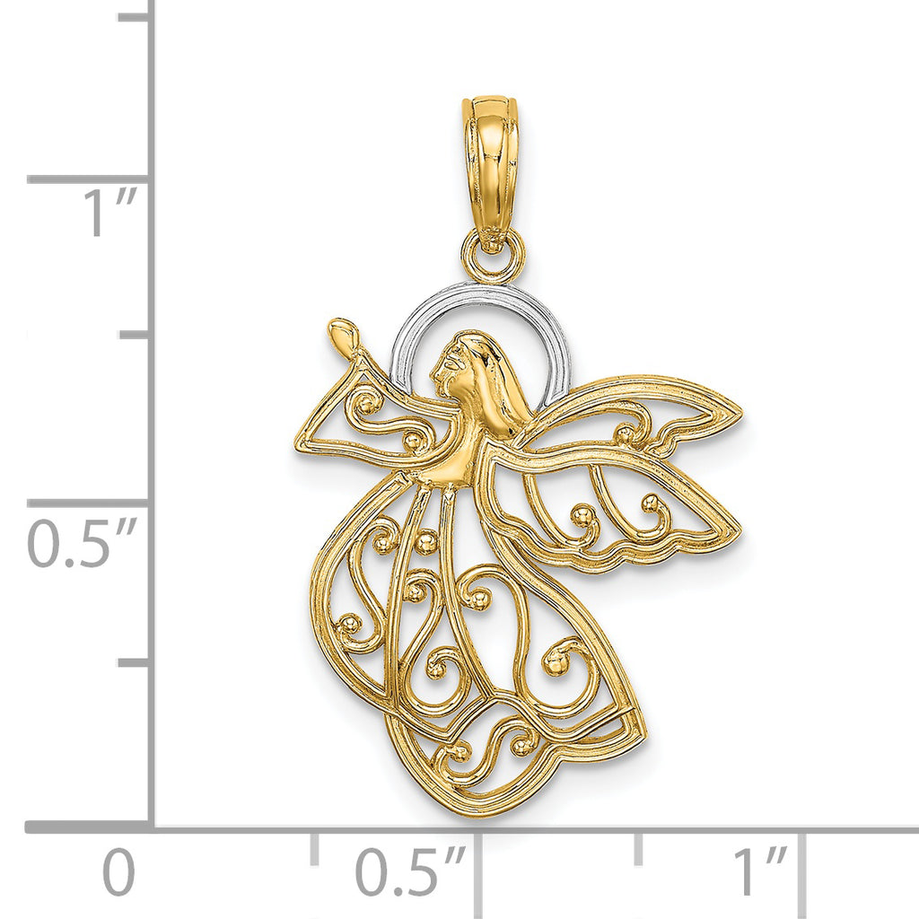 Filigree Flying Angel Charm in 14K Two-Tone Gold, 26mm - Sophia Jewelers