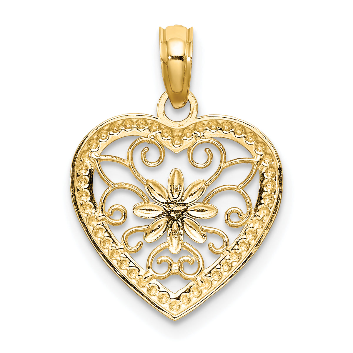 Filigree Heart Charm in 14K Two-Tone Gold, 18mm - Sophia Jewelers