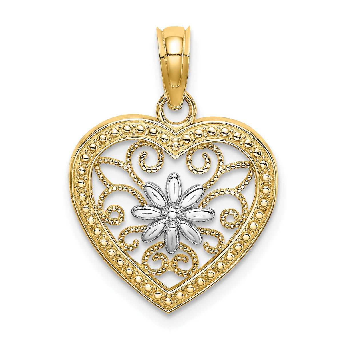 Filigree Heart Charm in 14K Two-Tone Gold, 18mm - Sophia Jewelers