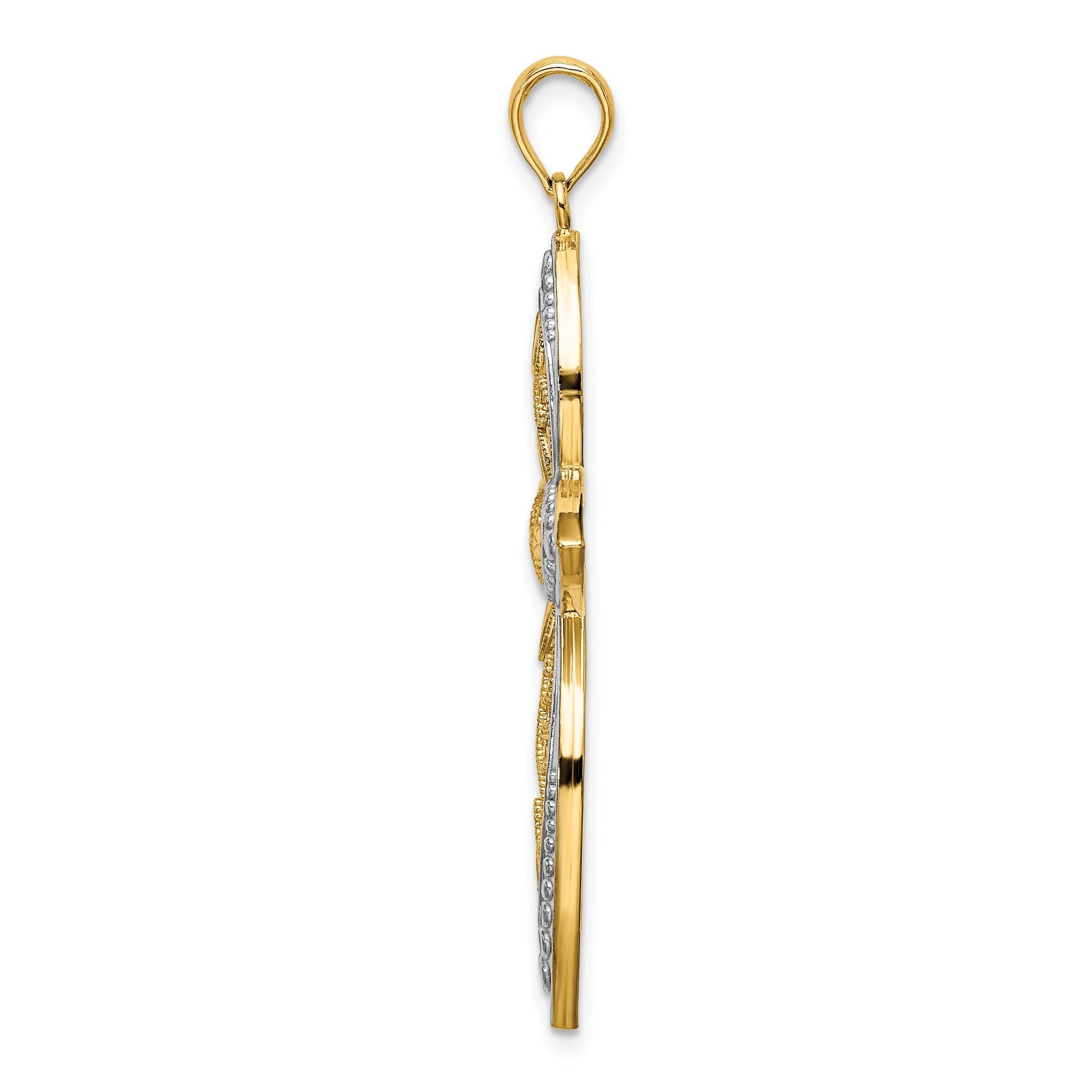 Beaded Filigree Cross Charm in 14K Yellow Gold, 37mm Secondary image