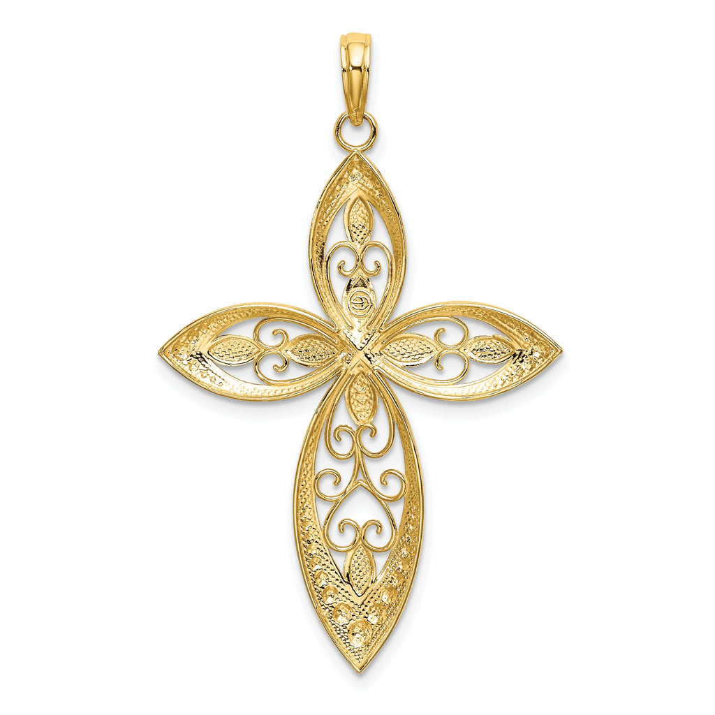 Beaded Filigree Cross Charm in 14K Yellow Gold, 37mm - Sophia Jewelers
