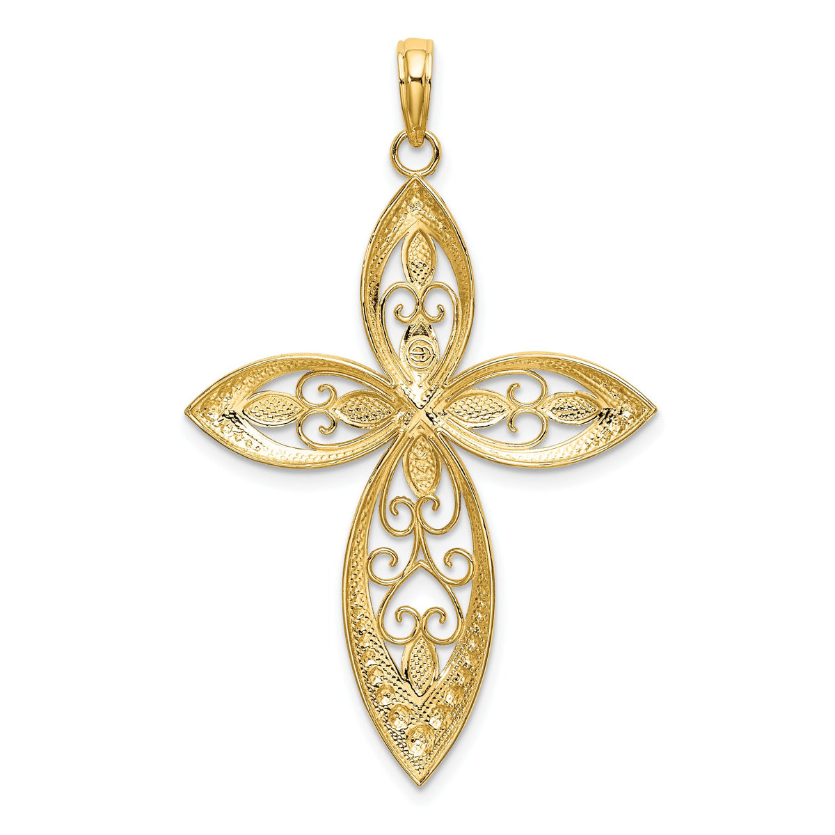 Beaded Filigree Cross Charm in 14K Yellow Gold, 37mm - Sophia Jewelers
