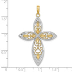 Beaded Filigree Cross Charm in 14K Yellow Gold, 37mm - Sophia Jewelers
