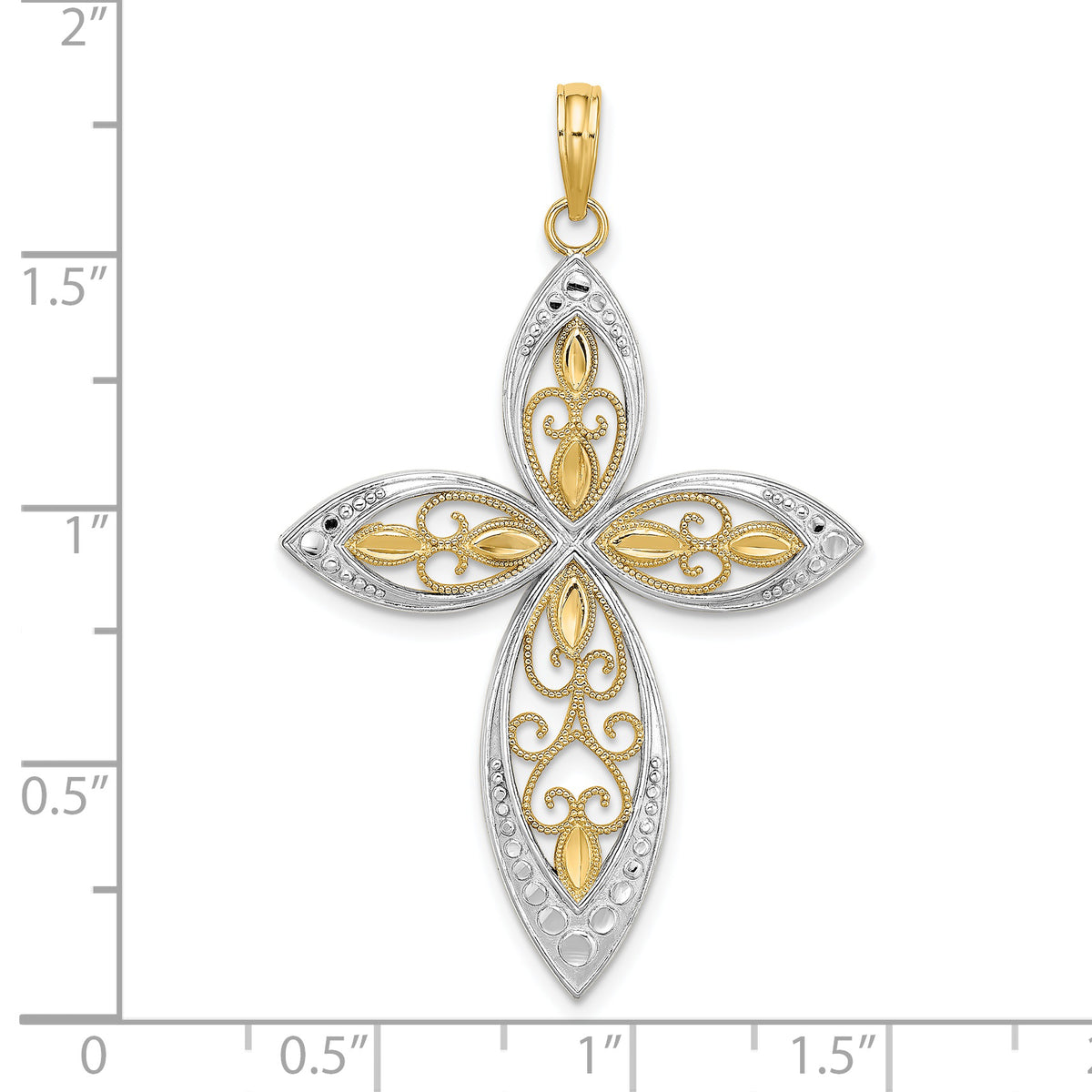 Beaded Filigree Cross Charm in 14K Yellow Gold, 37mm - Sophia Jewelers