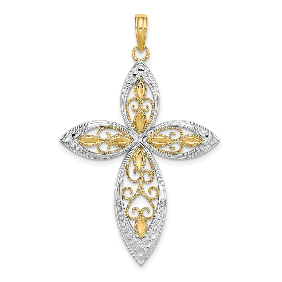 Beaded Filigree Cross Charm in 14K Yellow Gold, 37mm - Sophia Jewelers Main image