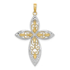 Beaded Filigree Cross Charm in 14K Yellow Gold, 37mm - Sophia Jewelers