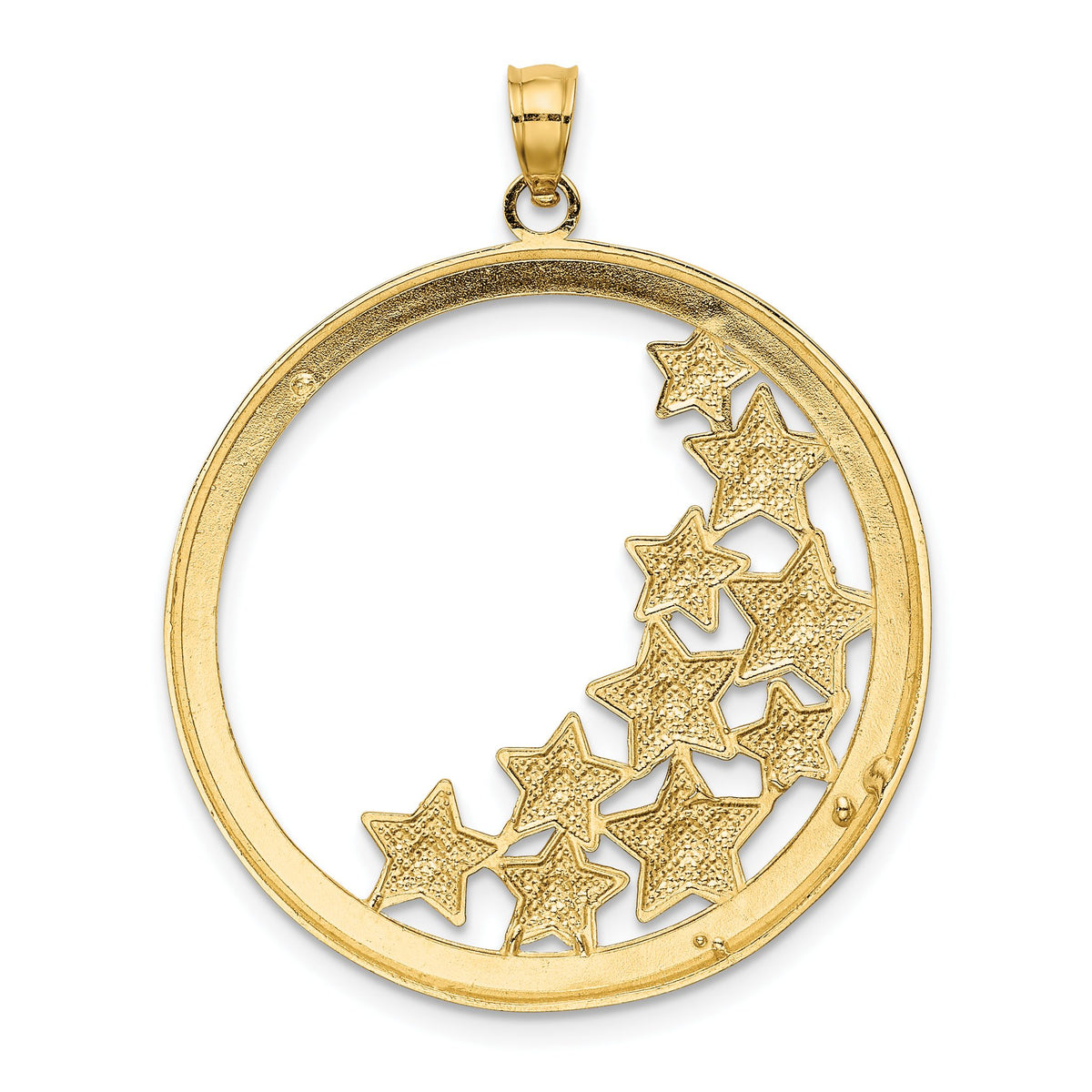 Stars in Round Frame Charm in 14K Two-Tone Gold, 36mm Textured - Sophia Jewelers