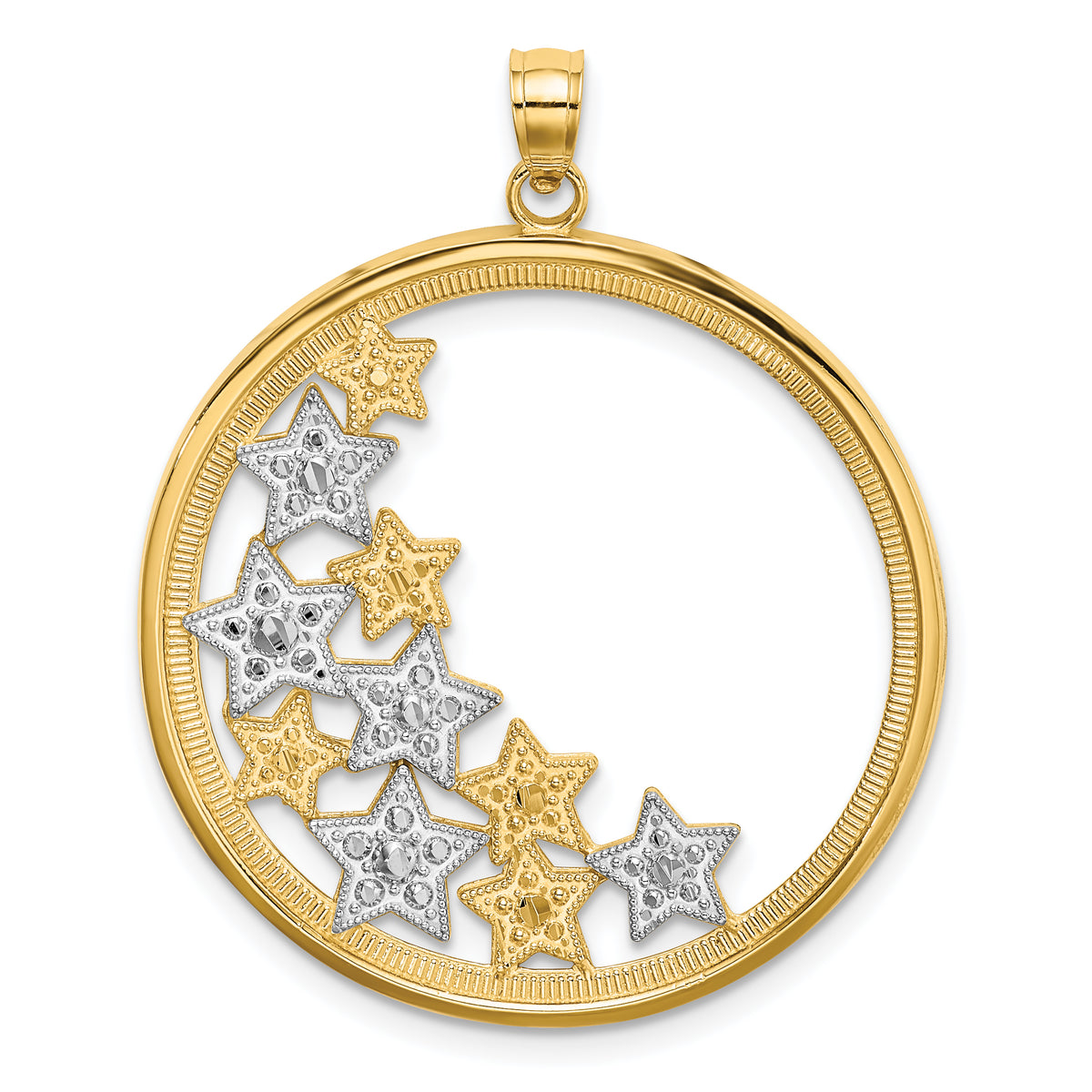 14k and White Rhodium Stars in Round Frame Charm Main image