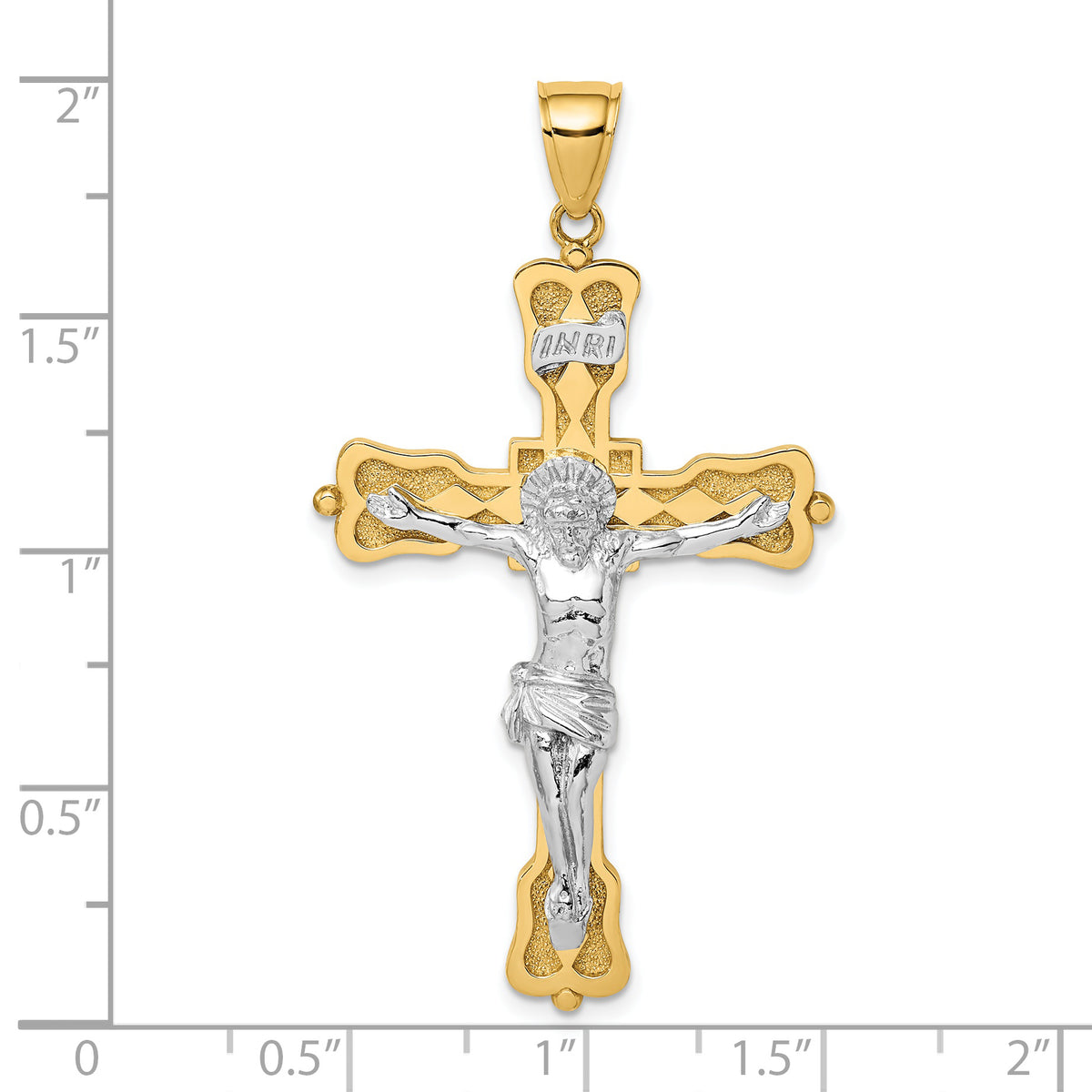 INRI Crucifix Pendant in 14K Two-Tone Gold, 18x40mm - Sophia Jewelers