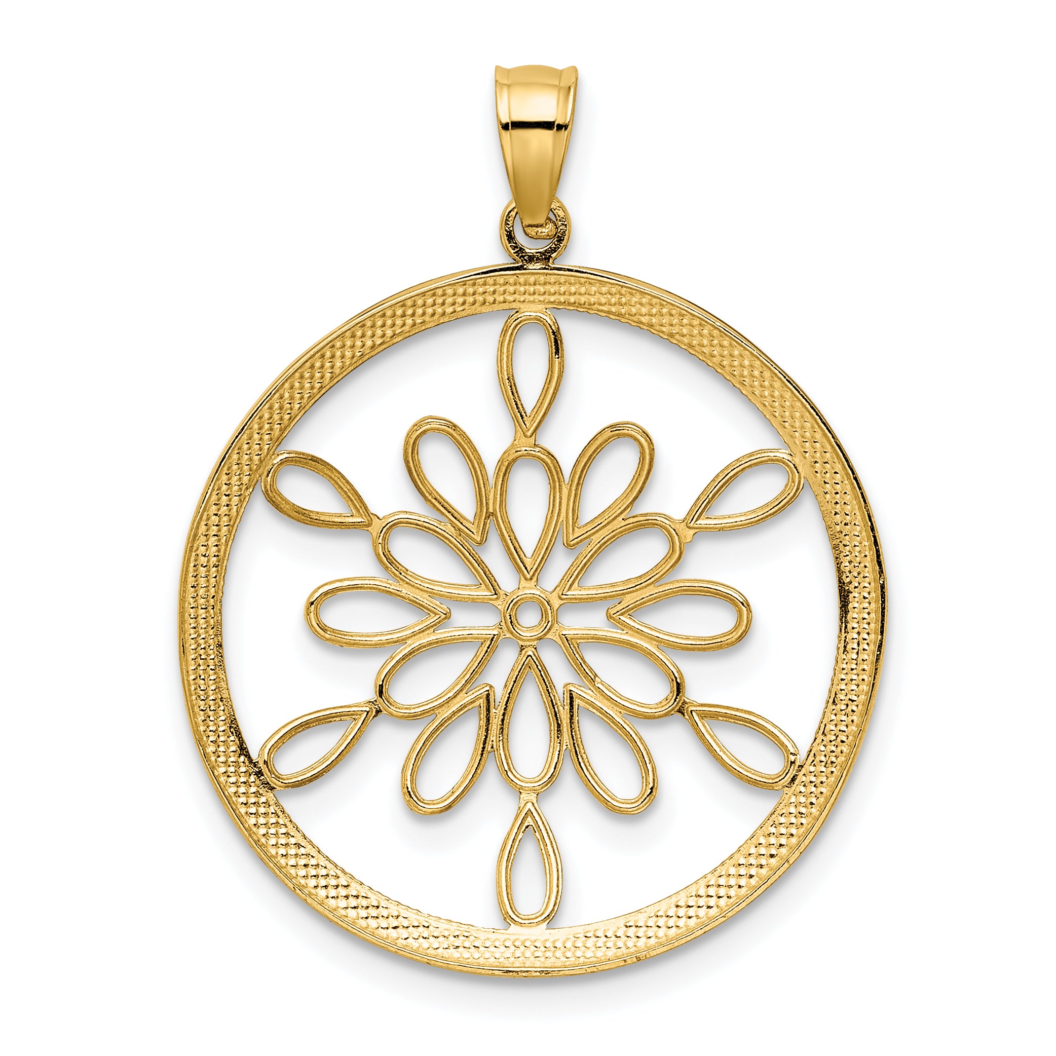 14K and White Rhodium Diamond-cut Circle Snowflake Charm