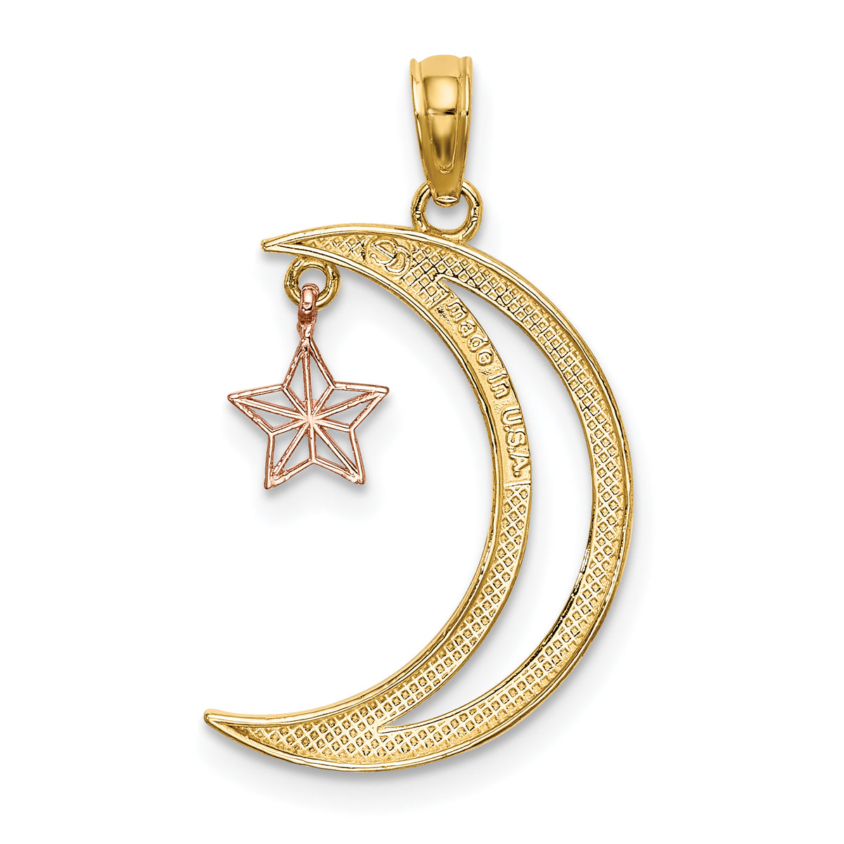 14k Two-tone with White Rhodium Moon with Moveable Star Charm