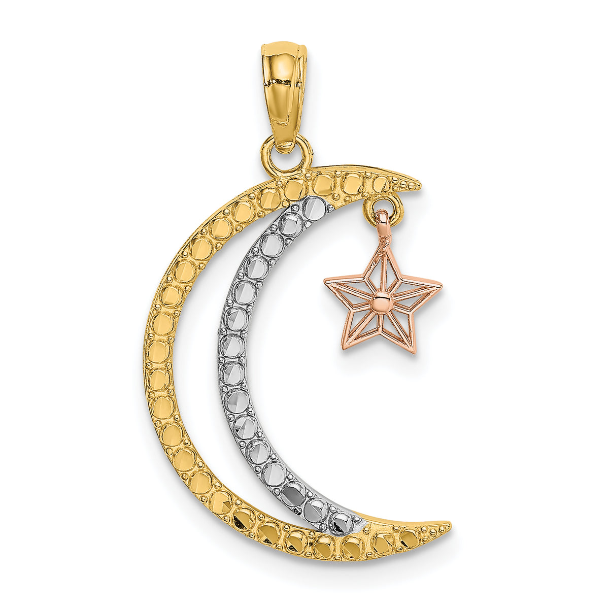 14k Two-tone with White Rhodium Moon with Moveable Star Charm Main image