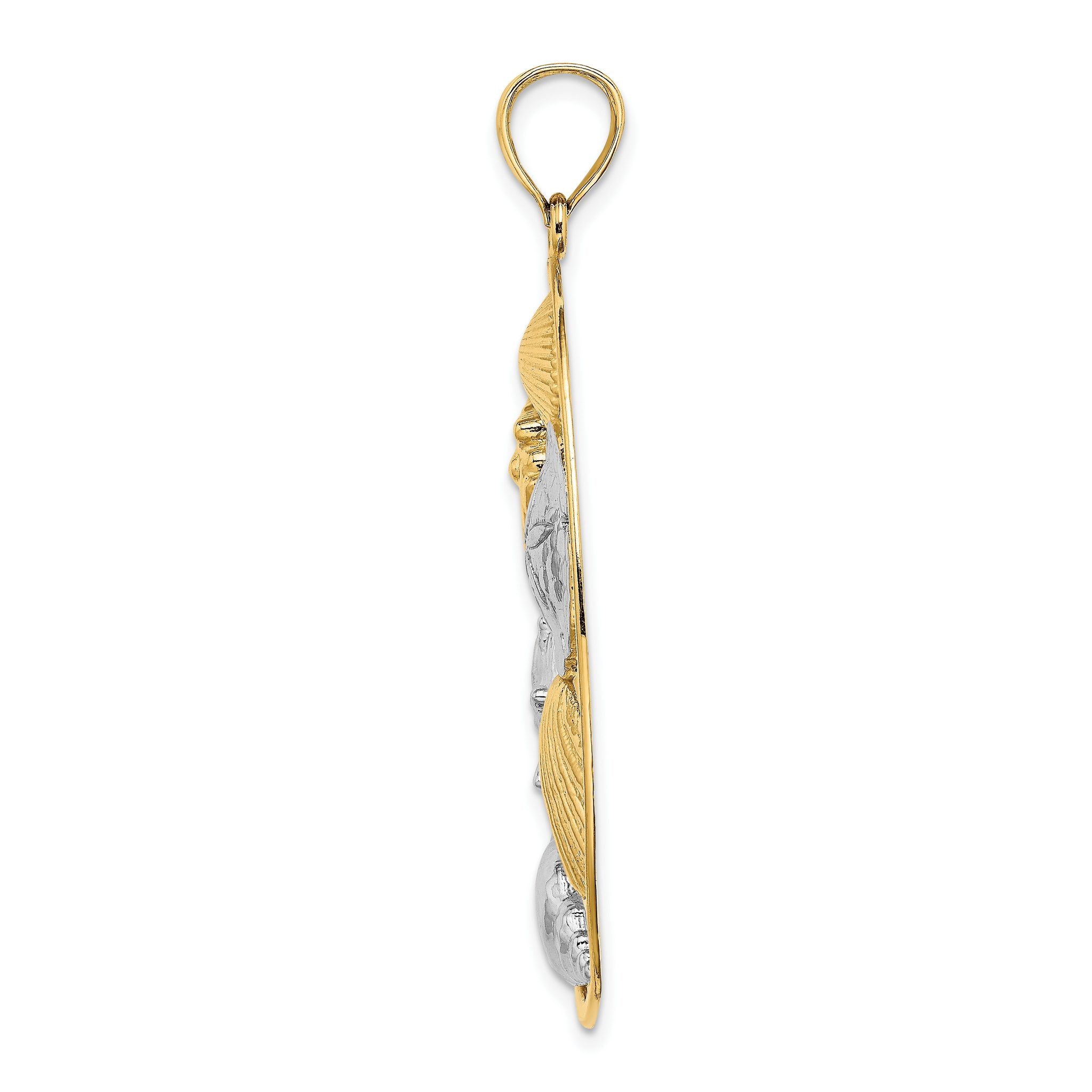 Shell Cluster Oval Frame Charm in 14K Yellow Gold, 45mm Textured Secondary image