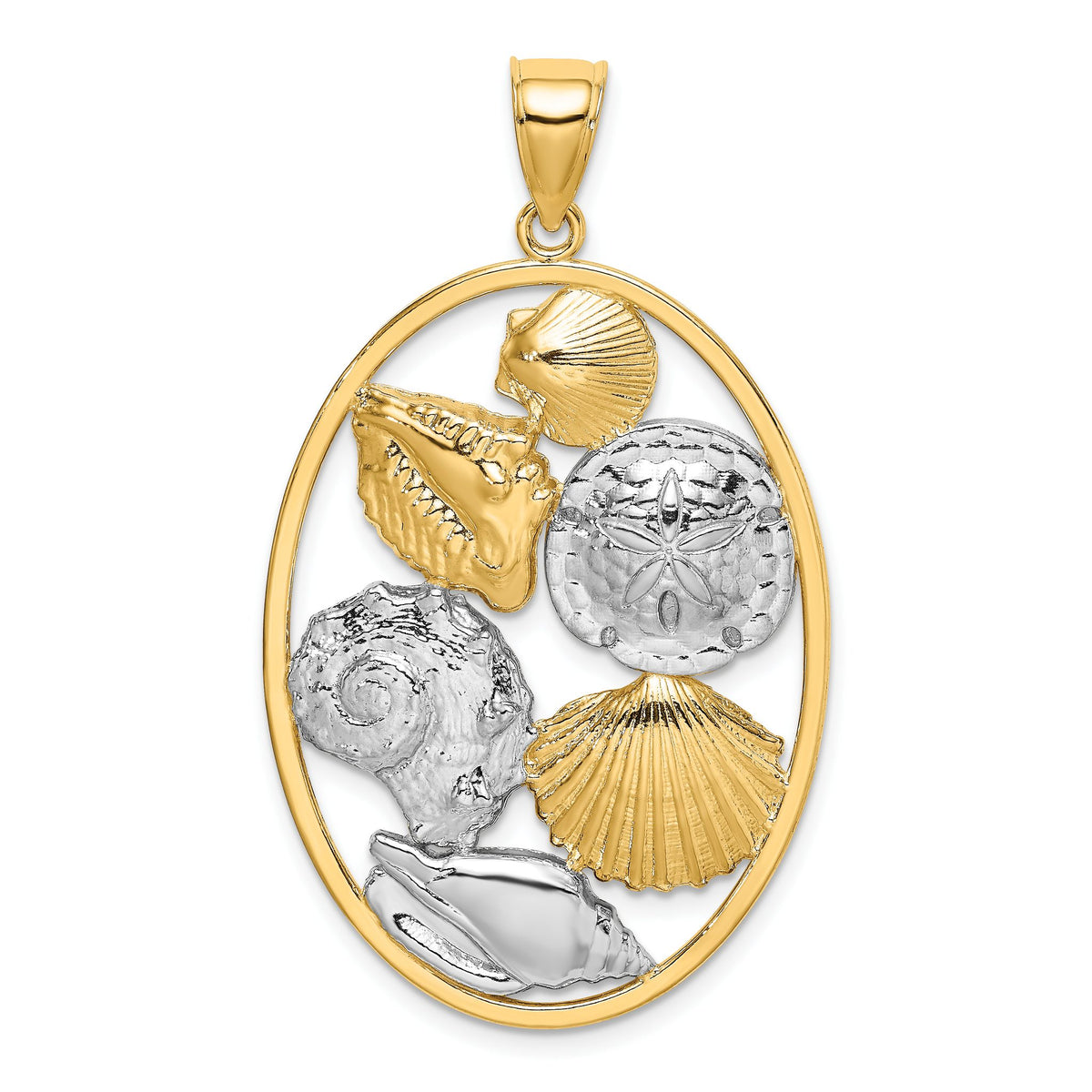 Shell Cluster Oval Frame Charm in 14K Yellow Gold, 45mm Textured - Sophia Jewelers Main image