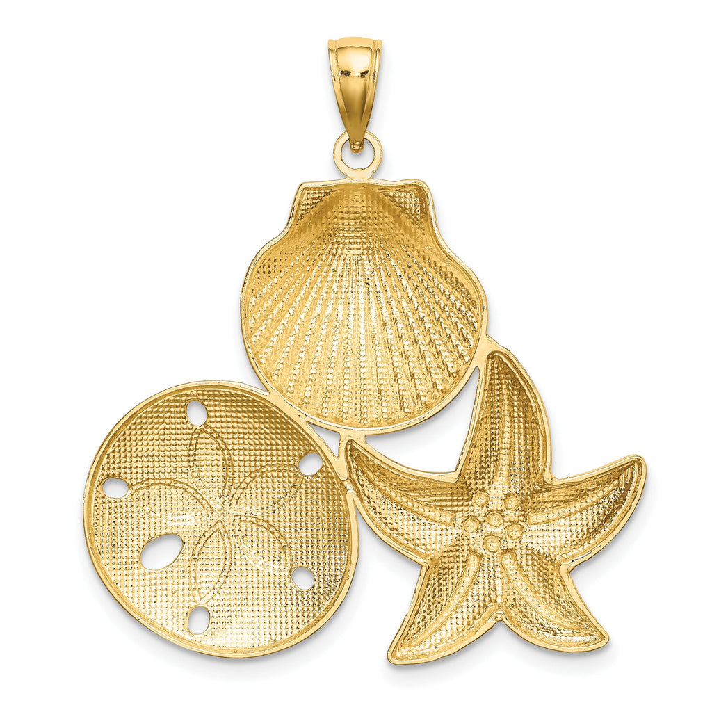 Starfish & Sand Dollar Charm in 14K Yellow Gold, 36mm Diamond-Cut - Sophia Jewelers