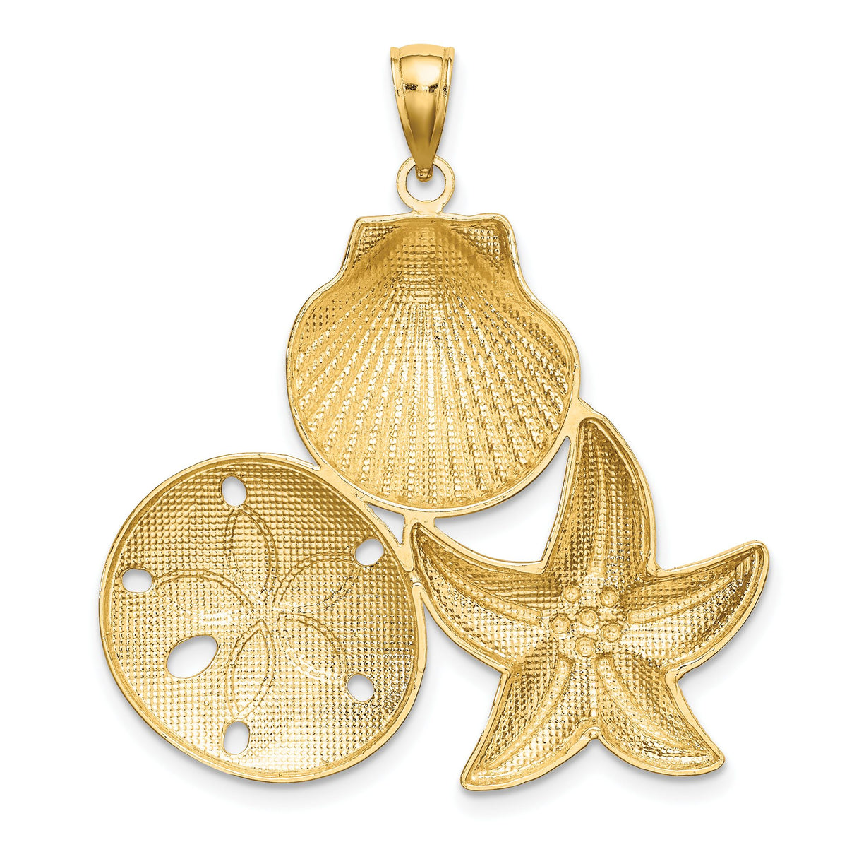 Starfish & Sand Dollar Charm in 14K Yellow Gold, 36mm Diamond-Cut - Sophia Jewelers