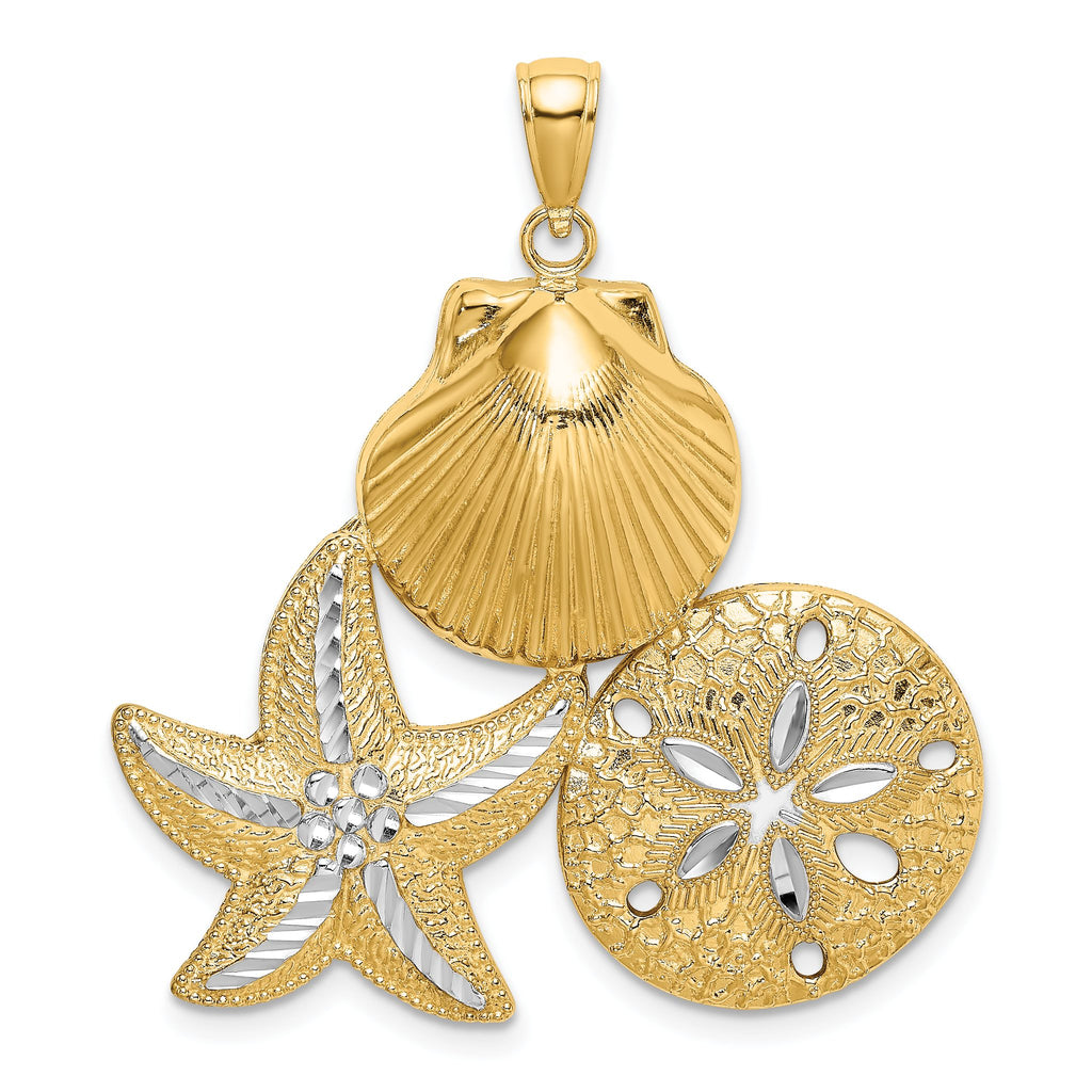 Starfish & Sand Dollar Charm in 14K Yellow Gold, 36mm Diamond-Cut - Sophia Jewelers