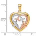 Dolphins in Heart Frame Charm in 14K Two-Tone Gold, 20mm - Sophia Jewelers