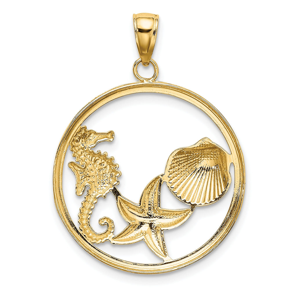 Scallop, Starfish & Seahorse Circle Charm in 14K Two-Tone Gold, 30mm - Sophia Jewelers