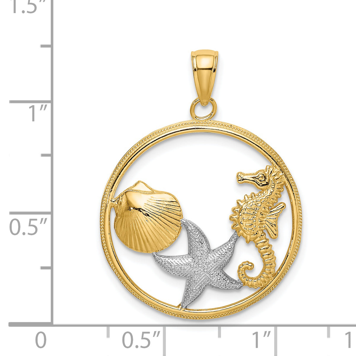 Scallop, Starfish & Seahorse Circle Charm in 14K Two-Tone Gold, 30mm - Sophia Jewelers