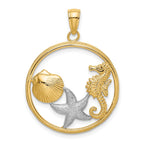 Scallop, Starfish & Seahorse Circle Charm in 14K Two-Tone Gold, 30mm - Sophia Jewelers