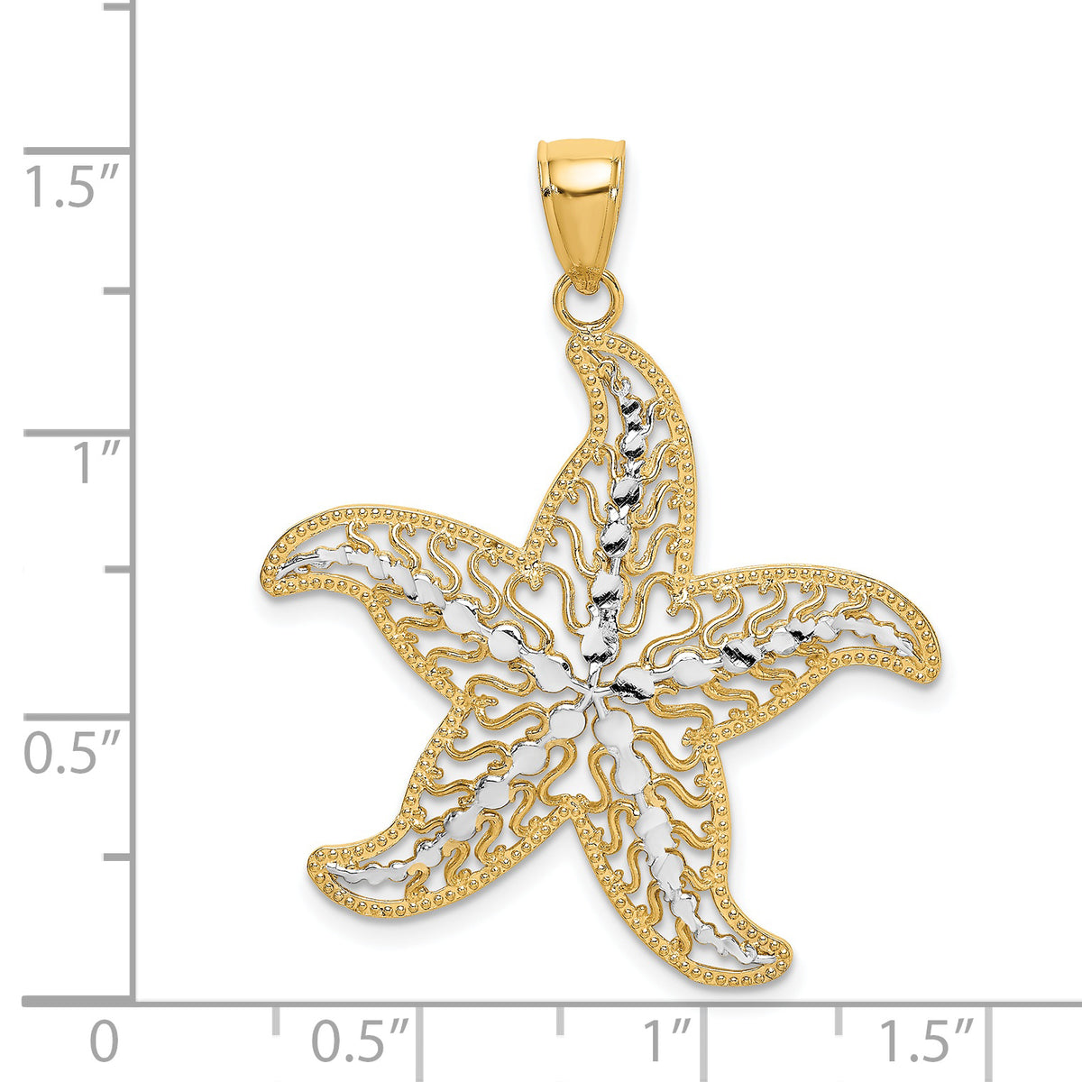 Filigree Starfish Charm in 14K Yellow Gold, 37mm - Sophia Jewelers