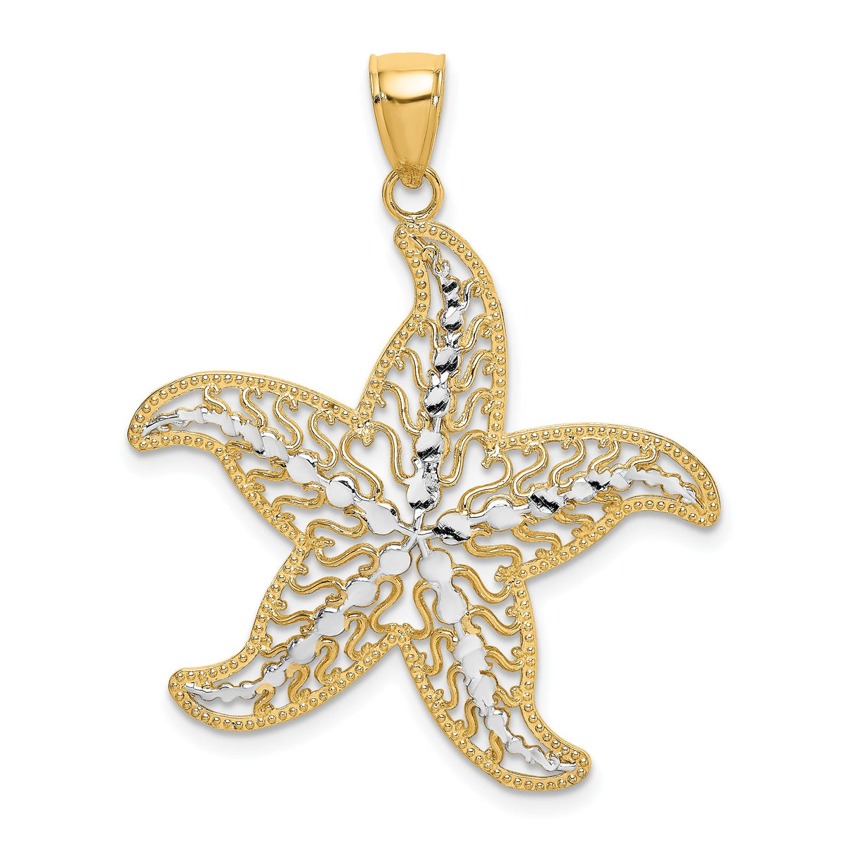 Filigree Starfish Charm in 14K Yellow Gold, 37mm - Sophia Jewelers
