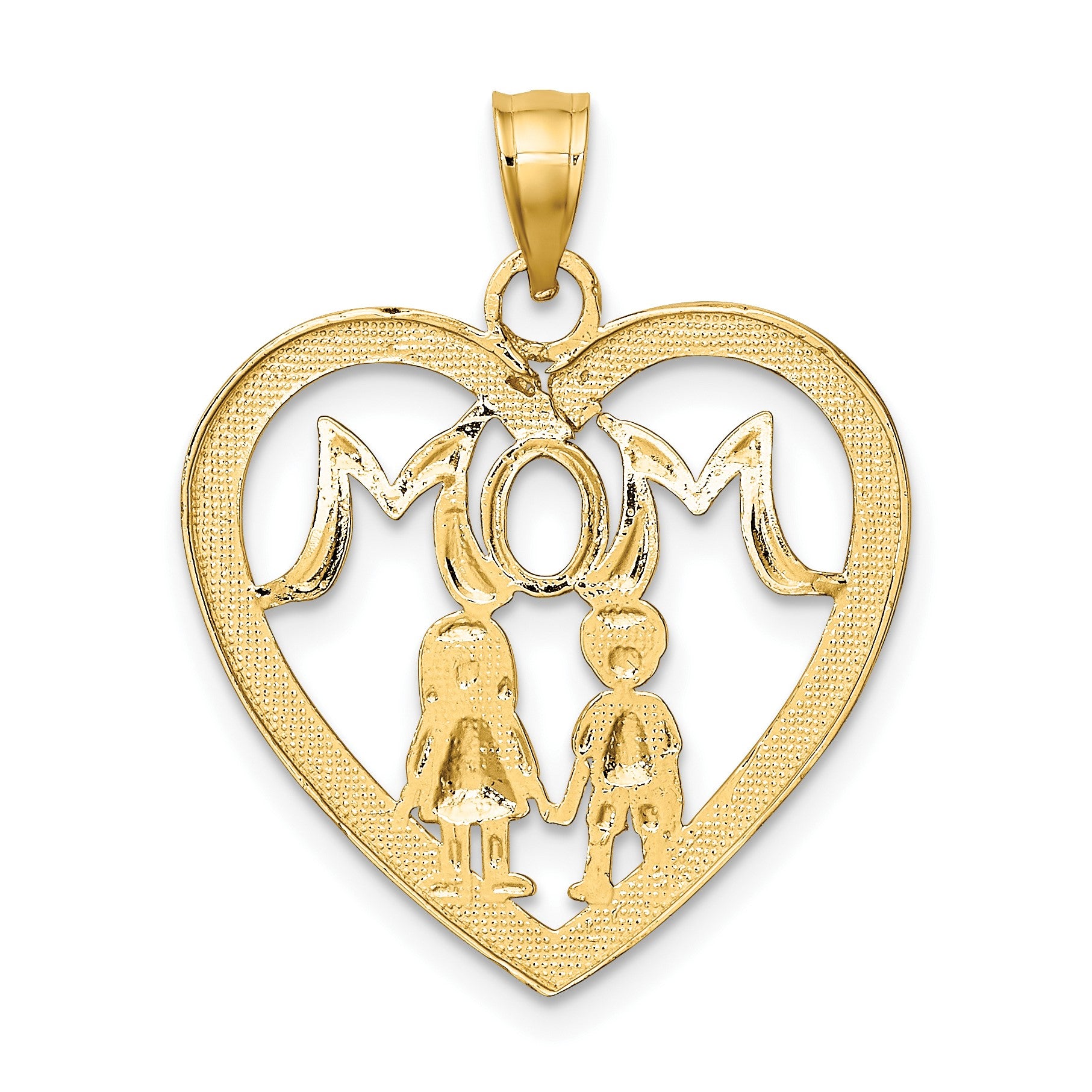 Mom Heart Kids Charm in 14K Yellow Gold, 24mm Textured Secondary image
