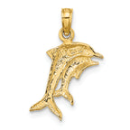 14K and White Rhodium 2-D Polished Dolphins Charm