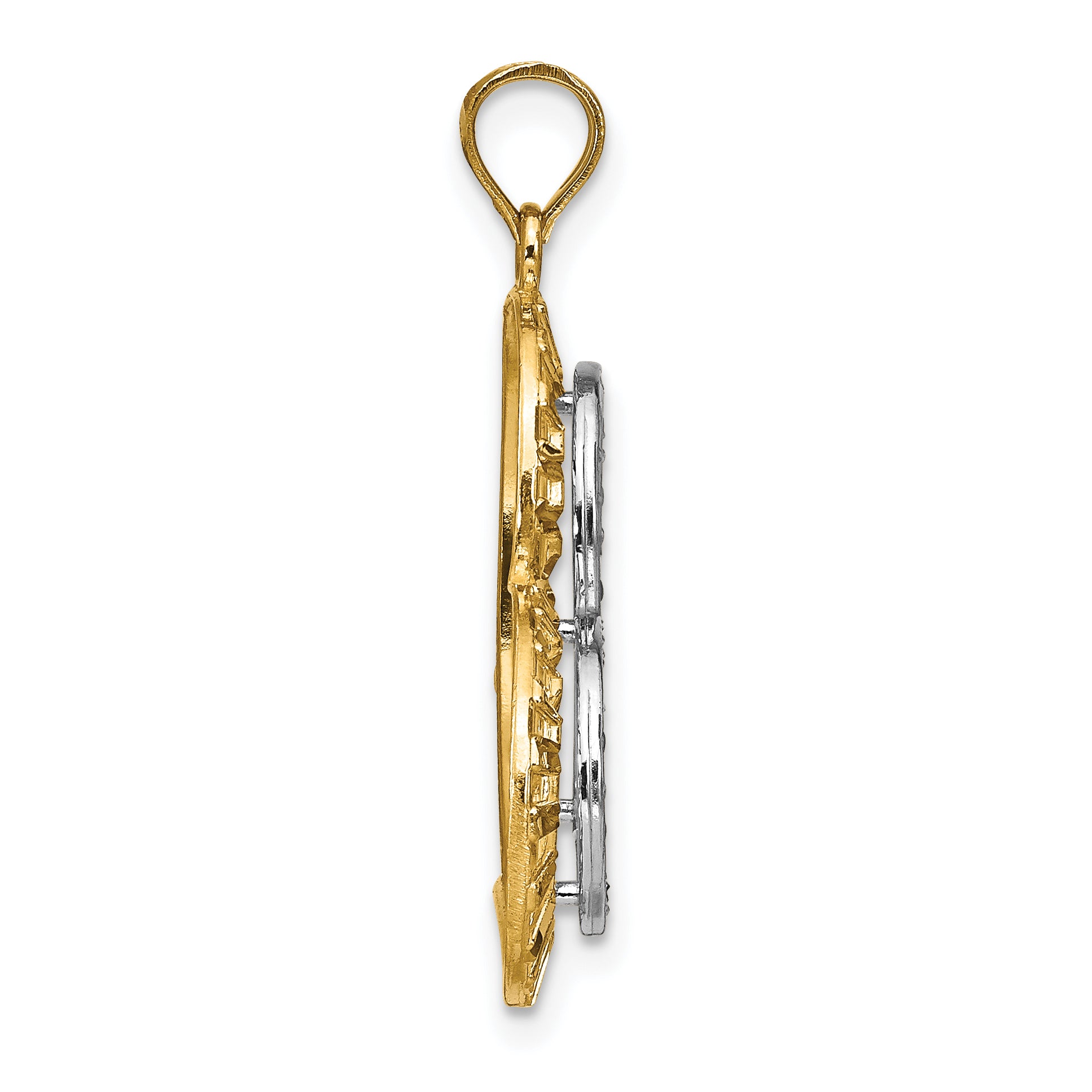 14k w/ Rhodium Diamond-cut Large Tilted Heart Charm Secondary image