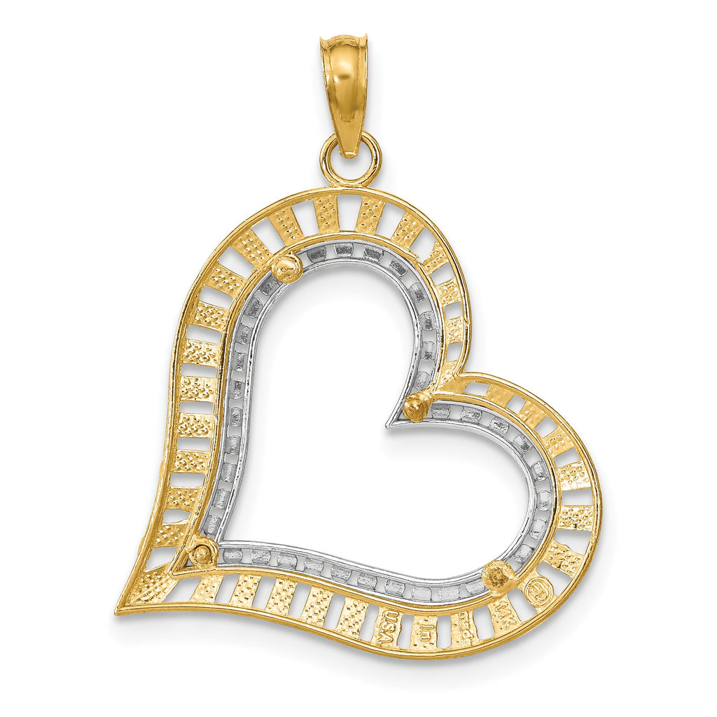 Tilted Heart Charm in 14K Yellow Gold, 29mm Diamond-Cut - Sophia Jewelers