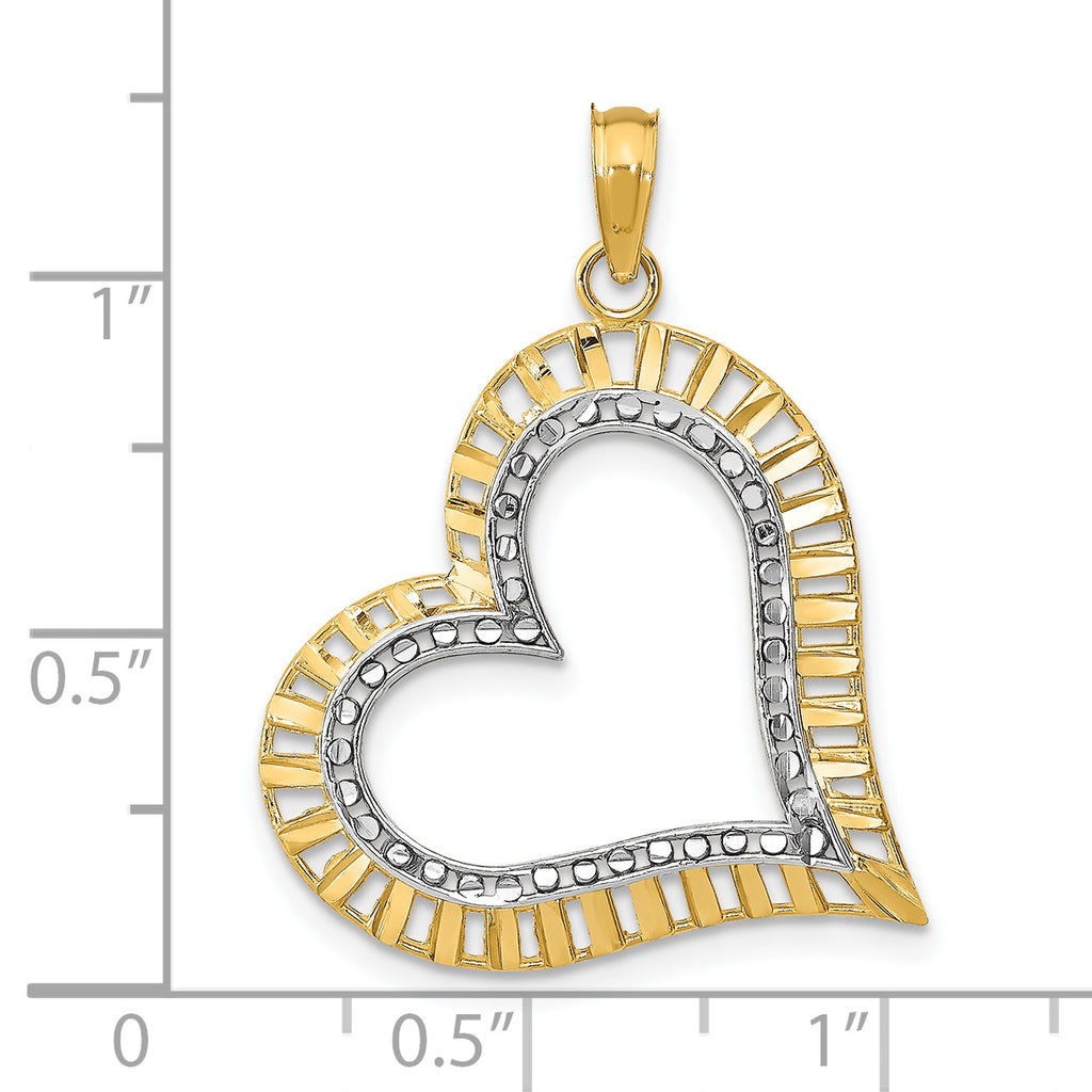 Tilted Heart Charm in 14K Yellow Gold, 29mm Diamond-Cut - Sophia Jewelers