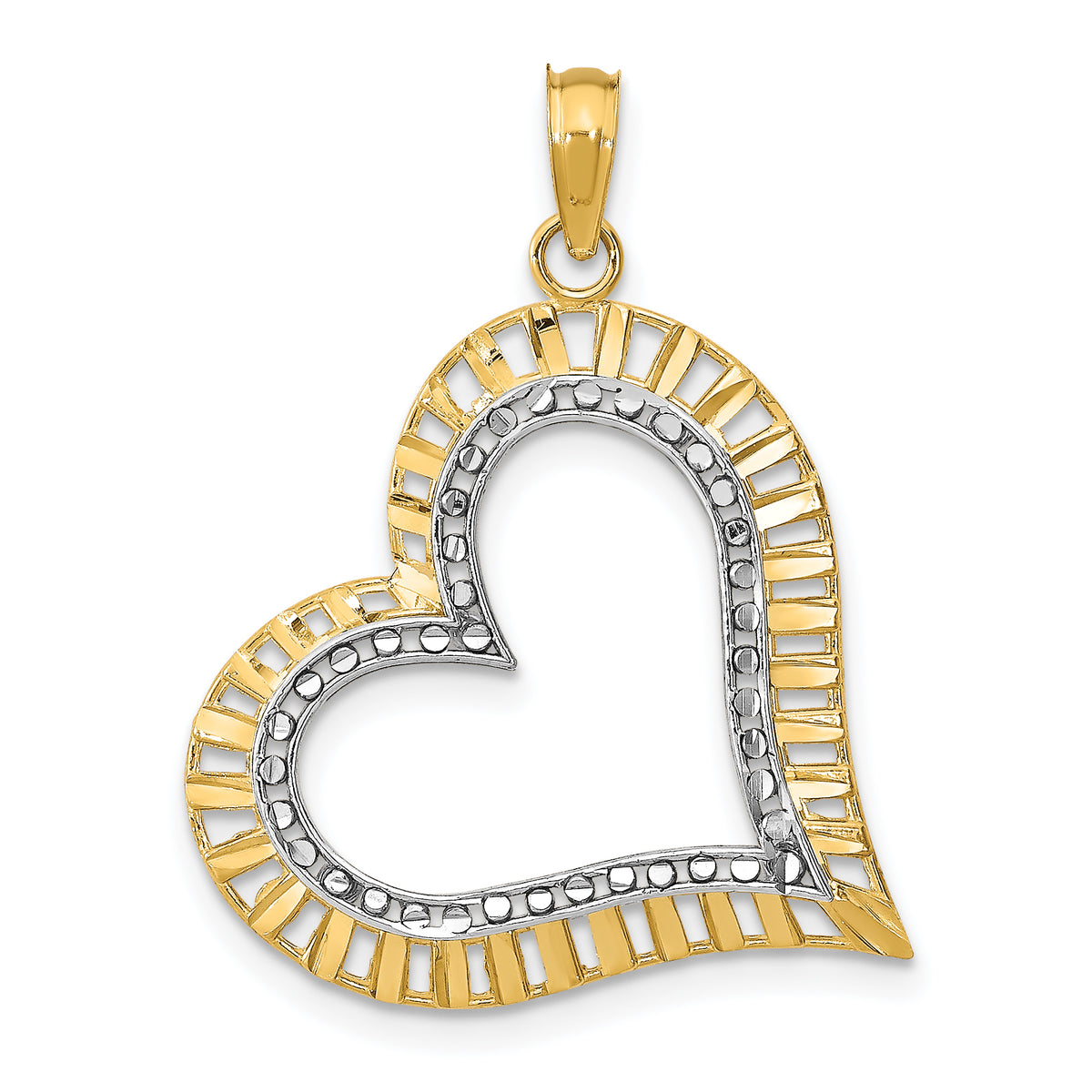 14k and White Rhodium Diamond-cut Large Tilted Heart Charm Main image