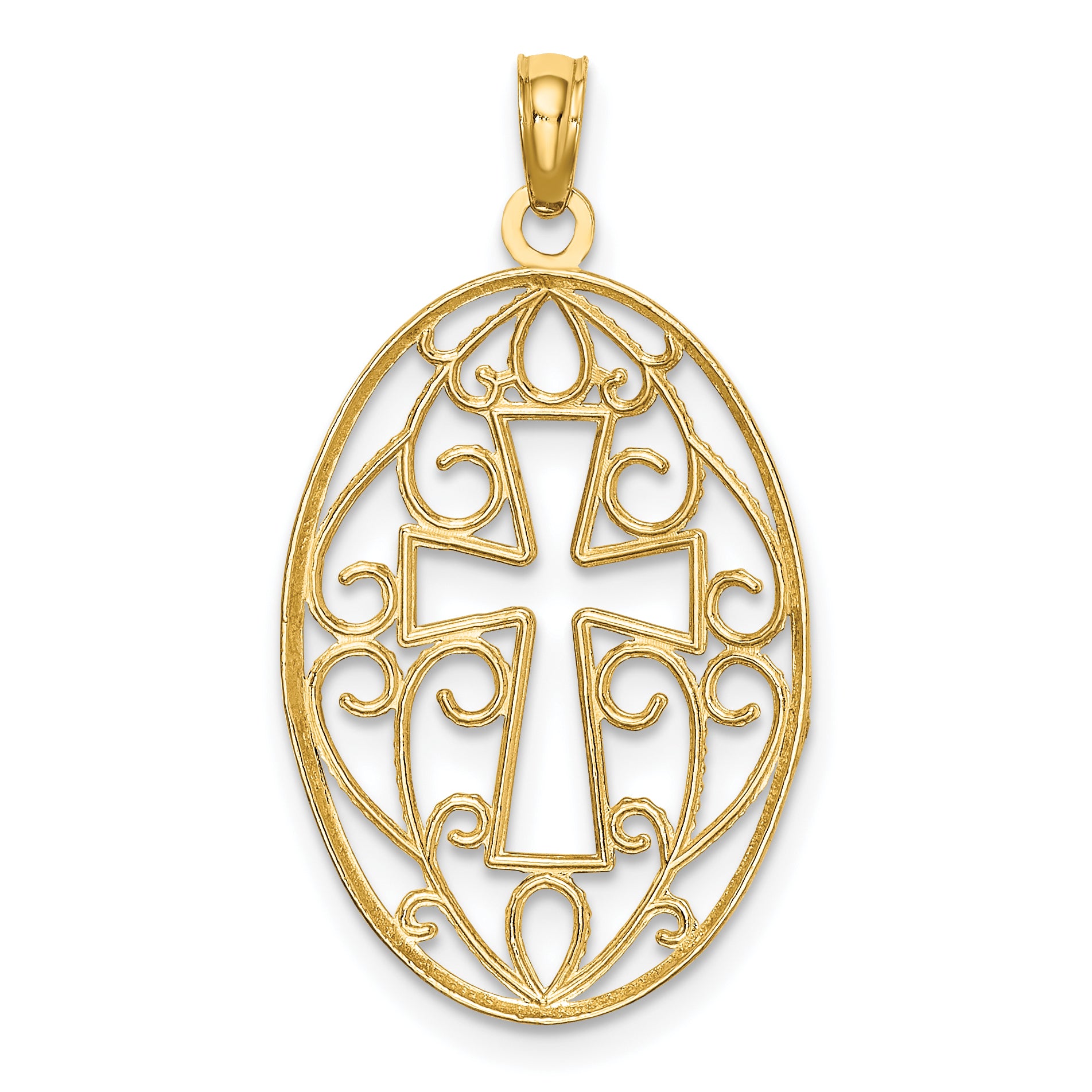 14K w/Rhodium Beaded Filigree Cross Charm