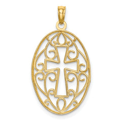 14K w/Rhodium Beaded Filigree Cross Charm