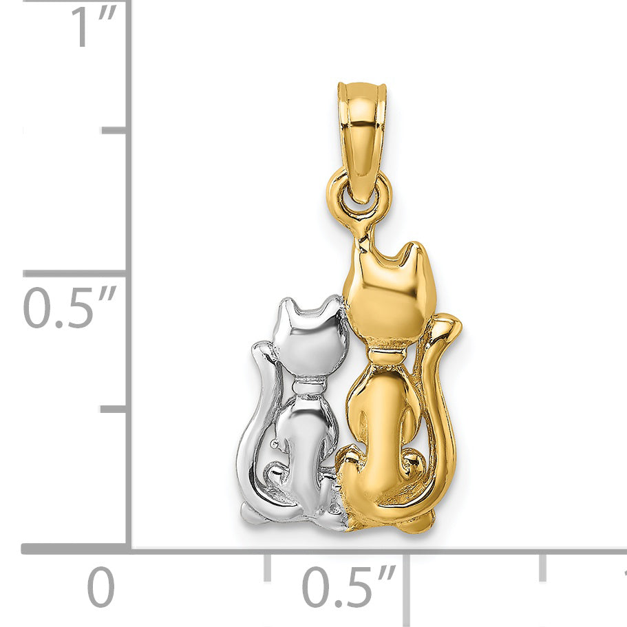 14k w/ Rhodium Polished Cat and Kitten Charm
