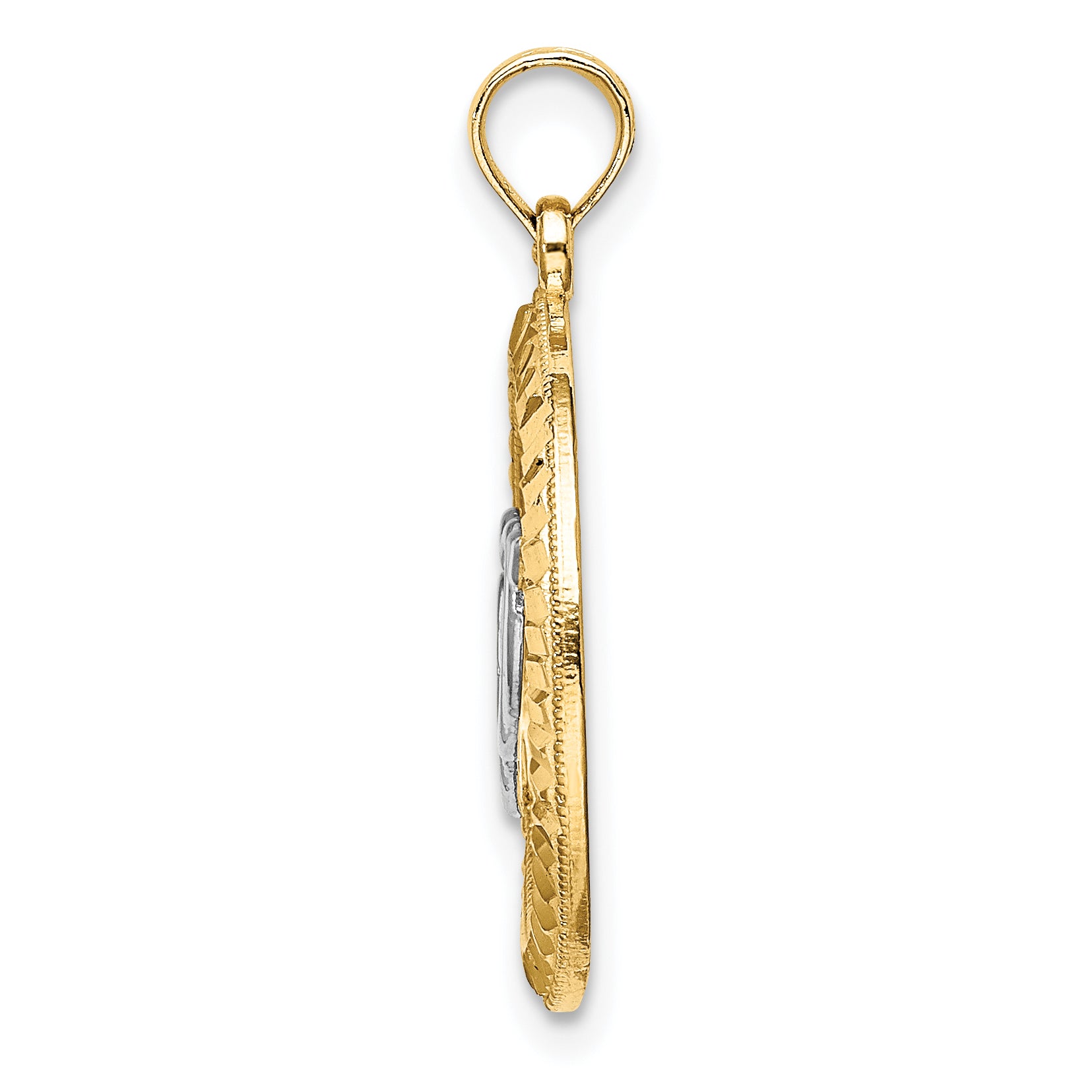 14k Diamond-cut w/Rhodium Heart and Arrow Charm