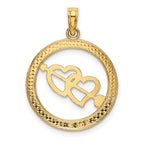 14k Diamond-cut w/Rhodium Heart and Arrow Charm