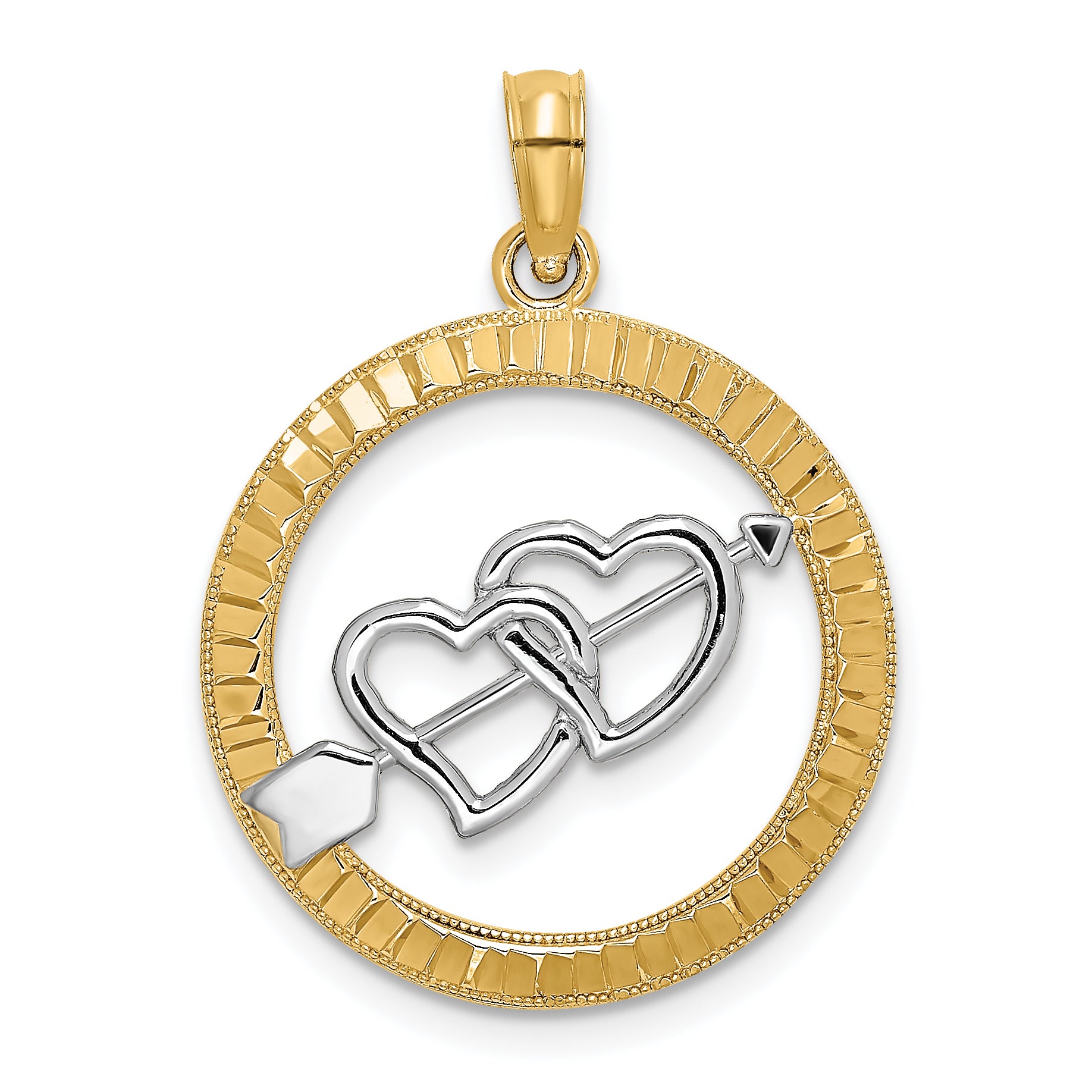14k Diamond-cut w/Rhodium Heart and Arrow Charm Main image