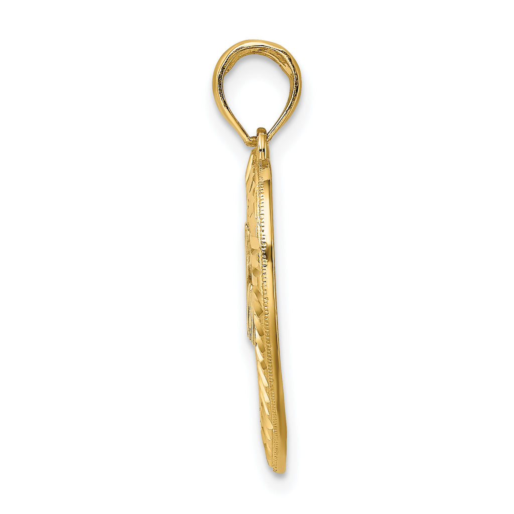 14k w/ Rhodium Diamond-cut Heart MOM Charm