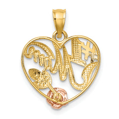 14k Yellow and Rose Gold w/White Rhodium  #1 MOM Heart Charm