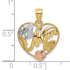 14k Yellow and Rose Gold w/White Rhodium  #1 MOM Heart Charm
