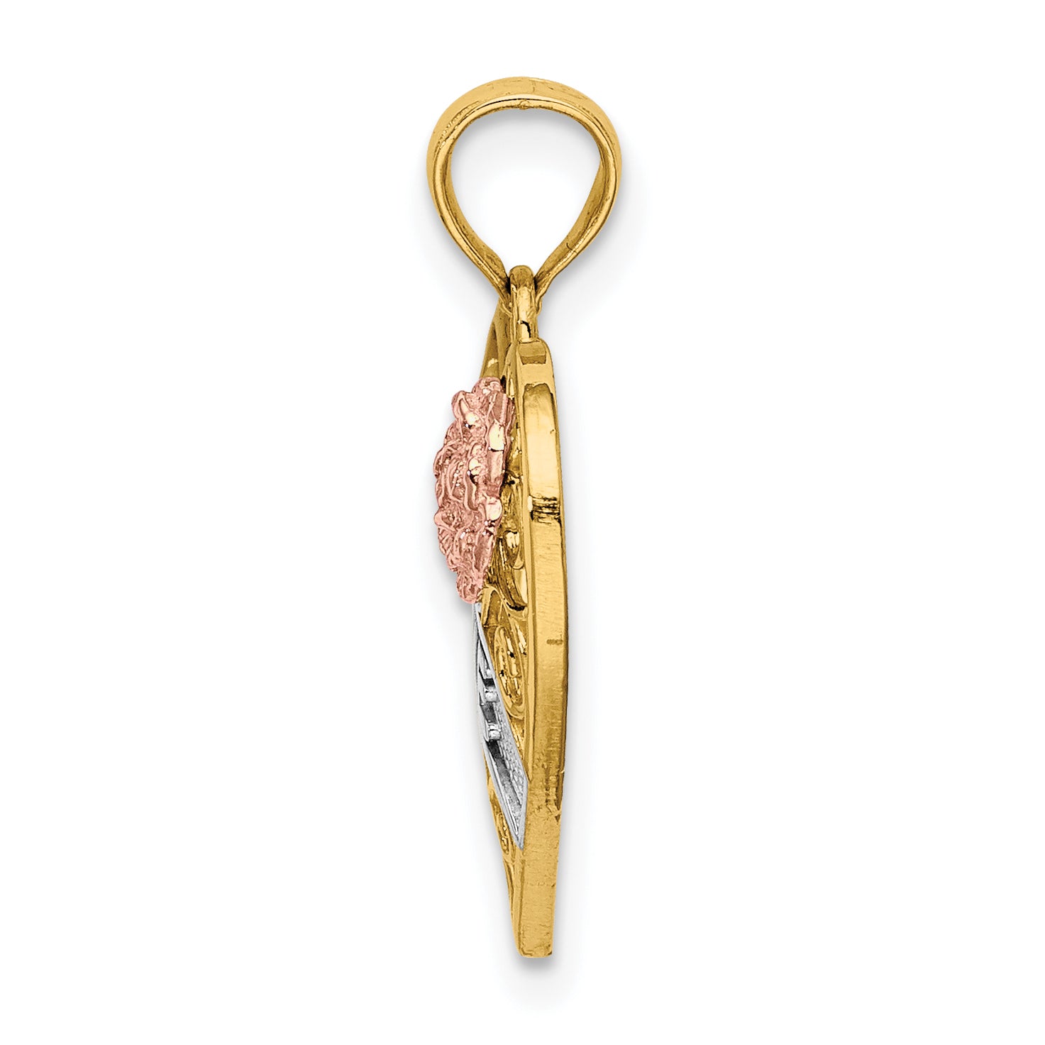 14k Two-tone with White Rhodium LOVE Banner on Filigree Heart Charm Secondary image
