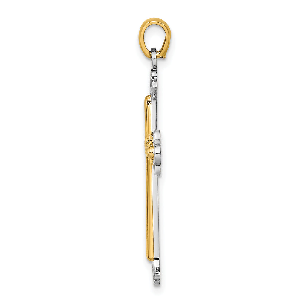 14K Two-tone Polished Cross Charm