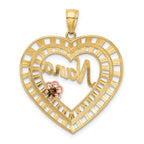 14k Two-tone with White Rhodium NANA Heart with Flowers Charm