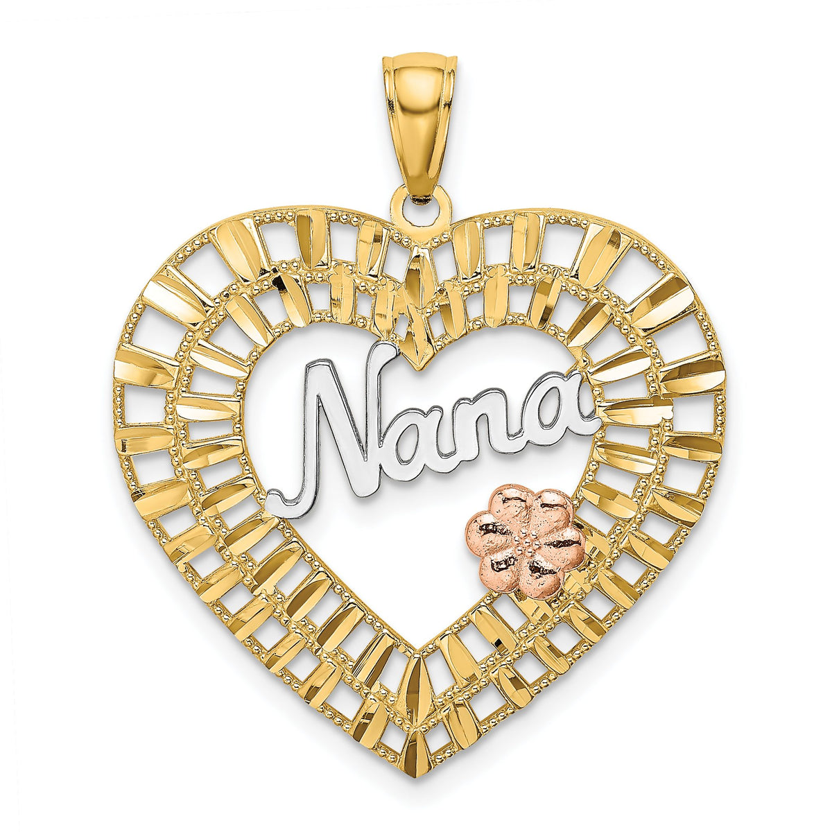 Nana Heart with Flowers Charm in 14K Two-Tone Gold, 32mm - Sophia Jewelers Main image