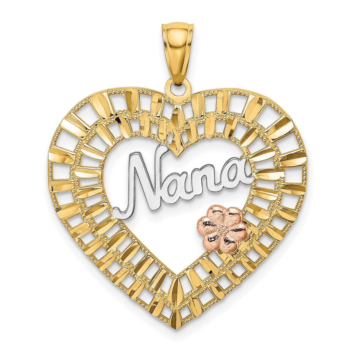 14k Two-tone with White Rhodium NANA Heart with Flowers Charm Main image