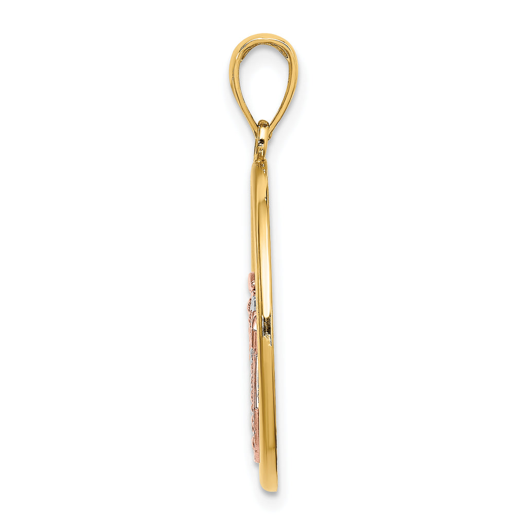 Scallop Shell Charm in 14K Two-Tone Gold, 27mm Textured - Sophia Jewelers