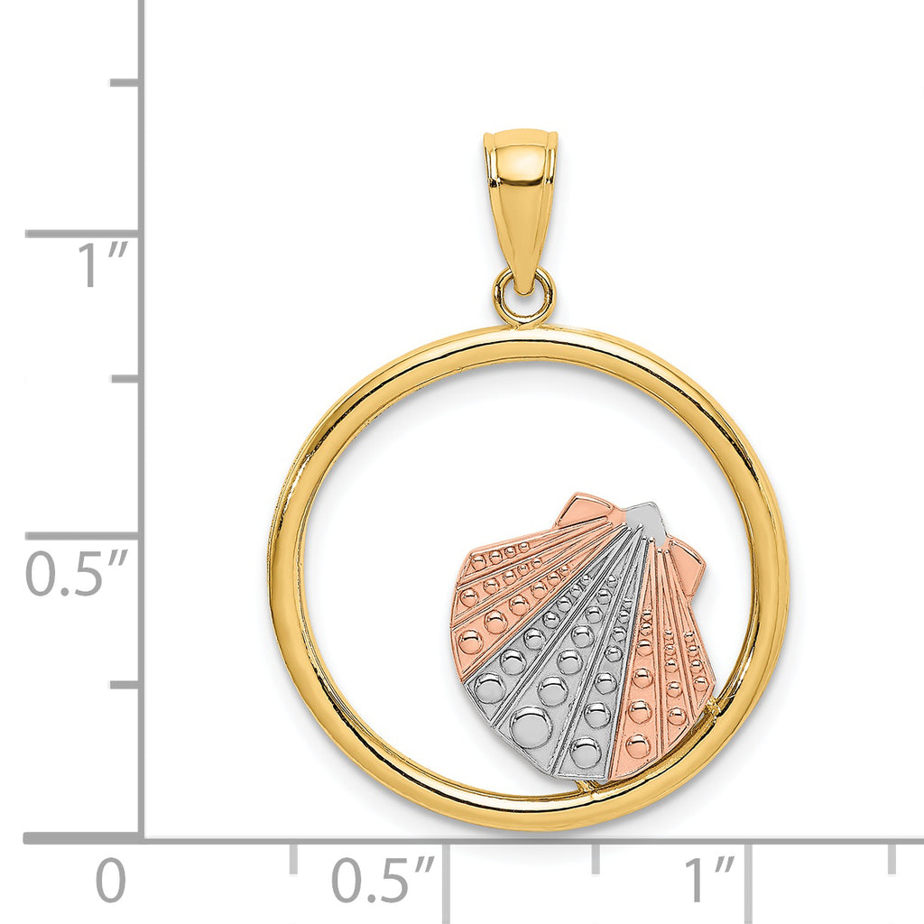 Scallop Shell Charm in 14K Two-Tone Gold, 27mm Textured - Sophia Jewelers