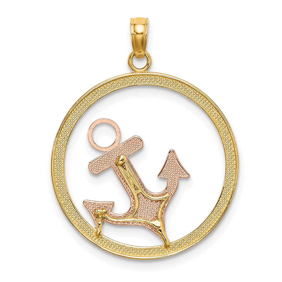 Anchor in Circle Charm in 14K Two-Tone Gold, 27mm - Sophia Jewelers